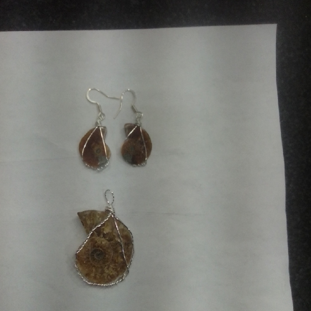 Ammonite Silver Wire-Wrapped Jewelry Set